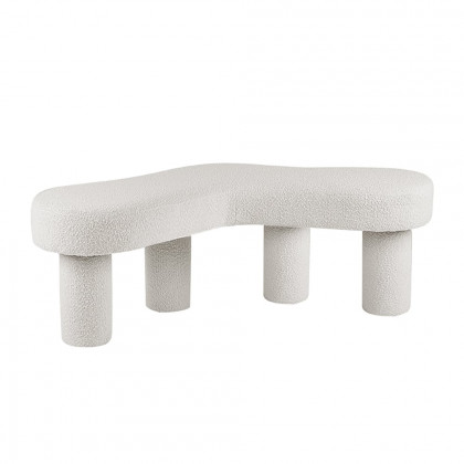 HMR - Modern White Bedroom Bench Boucle Tufted Long Bench with 4 Legs