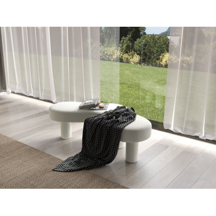 HMR - Modern White Bedroom Bench Boucle Tufted Long Bench with 4 Legs