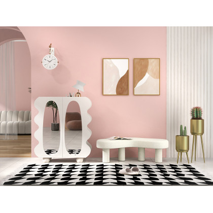 HMR - Modern White Bedroom Bench Boucle Tufted Long Bench with 4 Legs
