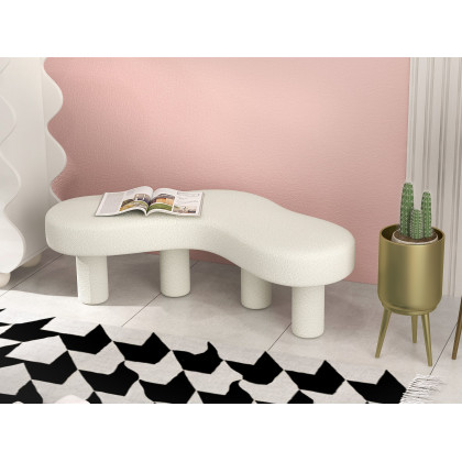 HMR - Modern White Bedroom Bench Boucle Tufted Long Bench with 4 Legs