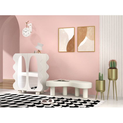 HMR - Modern White Bedroom Bench Boucle Tufted Long Bench with 4 Legs