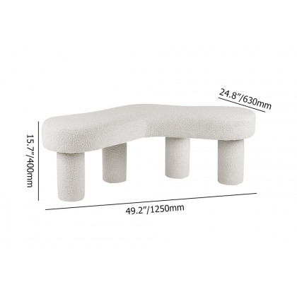 HMR - Modern White Bedroom Bench Boucle Tufted Long Bench with 4 Legs