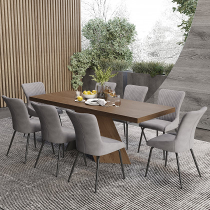 HMR Dining Set 61''-79'' Extendable Table - Walnut, Style C, With 8 Chairs