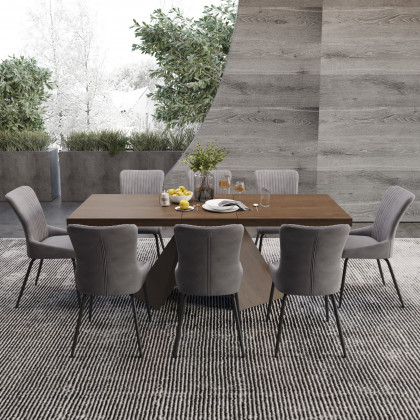 HMR Dining Set 61''-79'' Extendable Table - Walnut, Style C, With 8 Chairs