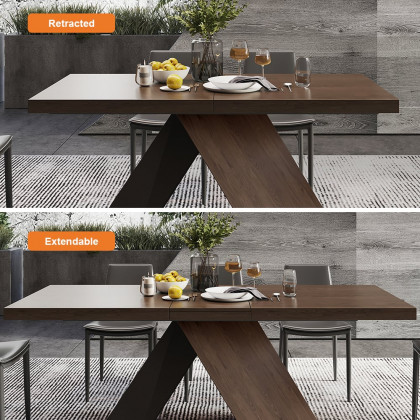 HMR Dining Set 61''-79'' Extendable Table - Walnut, Style C, With 8 Chairs