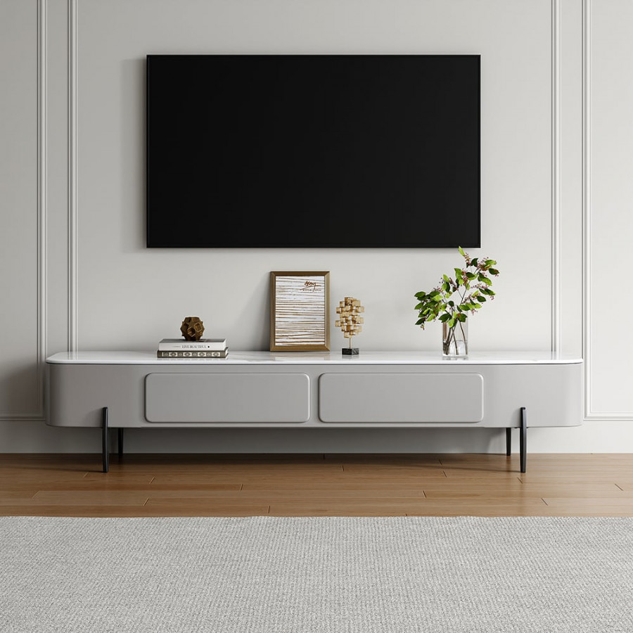 HMR - Galure Modern Long Light Gray Faux Marble TV Stand Storage Media Console for 75'' TV