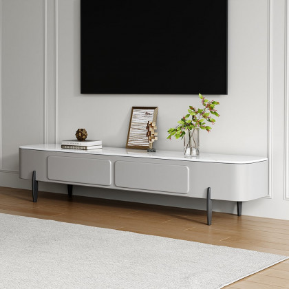 HMR - Galure Modern Long Light Gray Faux Marble TV Stand Storage Media Console for 75'' TV