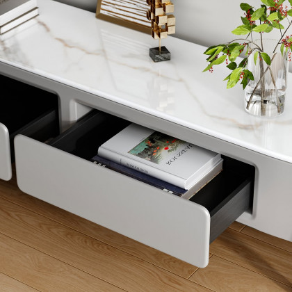HMR - Galure Modern Long Light Gray Faux Marble TV Stand Storage Media Console for 75'' TV