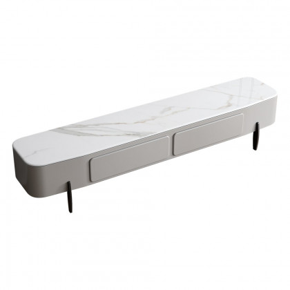 HMR - Galure Modern Long Light Gray Faux Marble TV Stand Storage Media Console for 75'' TV