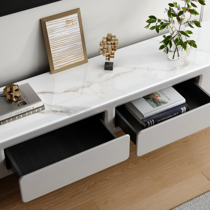 HMR - Galure Modern Long Light Gray Faux Marble TV Stand Storage Media Console for 75'' TV