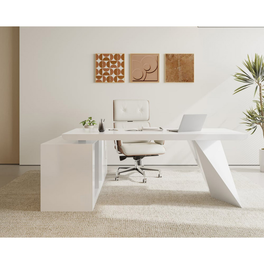 HMR Modern L-Shape Executive Desk & Office Chair Set - White, 70.9"L x 70.9"W x 29.5"H, Right Hand