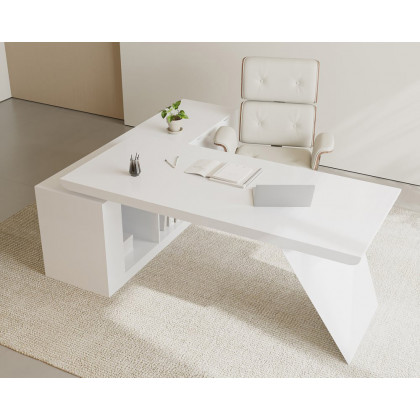 HMR Modern L-Shape Executive Desk & Office Chair Set - White, 70.9"L x 70.9"W x 29.5"H, Right Hand