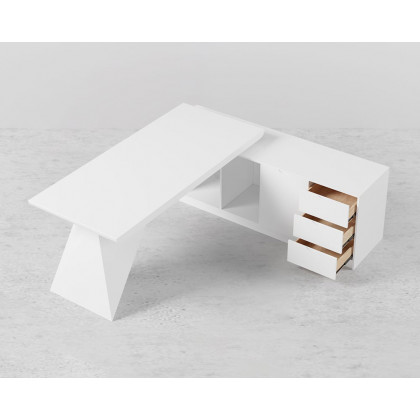 HMR Modern L-Shape Executive Desk & Office Chair Set - White, 70.9"L x 70.9"W x 29.5"H, Right Hand