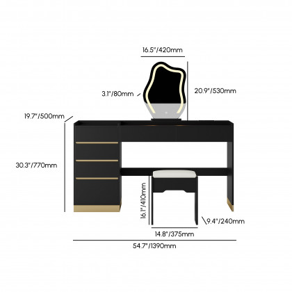 HMR 55" Smart Makeup Vanity Set with Mirror & Lights - Black