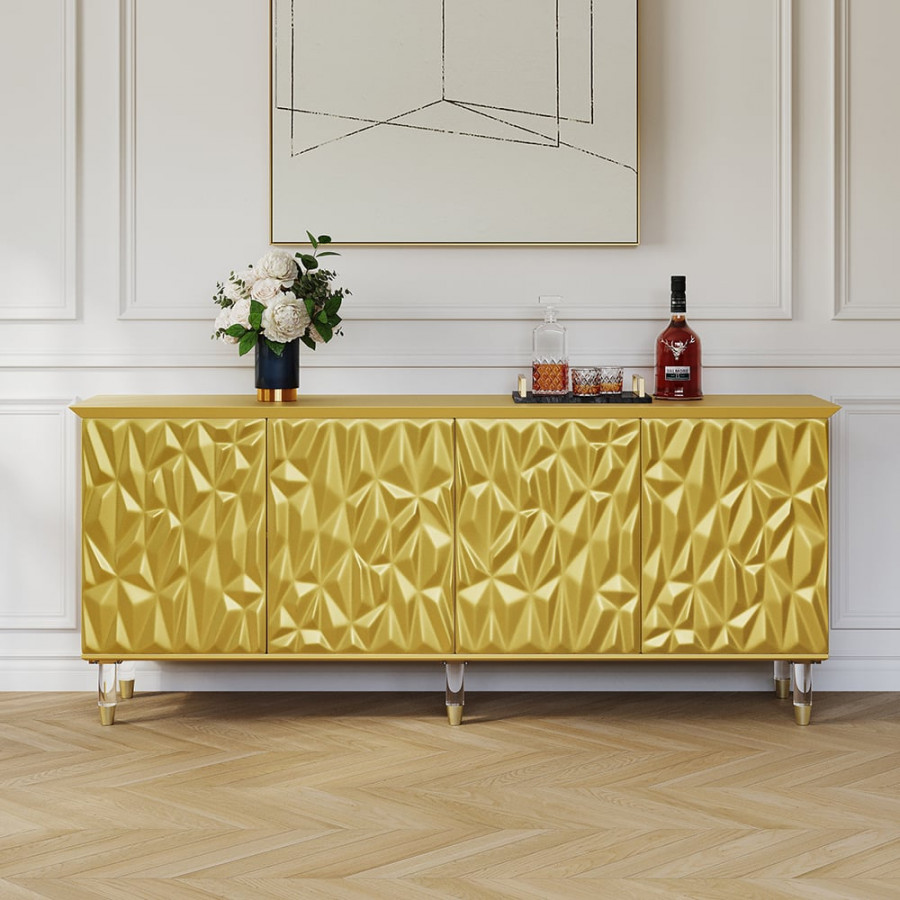 HMR - 71" Gold Sideboard Buffet with 4-Door Modern Carved Storage Credenza Adjustable Shelves