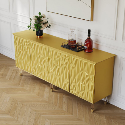 HMR - 71" Gold Sideboard Buffet with 4-Door Modern Carved Storage Credenza Adjustable Shelves