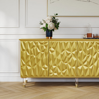 HMR - 71" Gold Sideboard Buffet with 4-Door Modern Carved Storage Credenza Adjustable Shelves