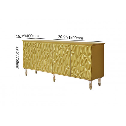 HMR - 71" Gold Sideboard Buffet with 4-Door Modern Carved Storage Credenza Adjustable Shelves