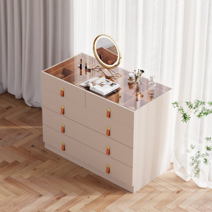 HMR - Chanor Modern Champagne Retractable Makeup Vanity Closet Island with Jewelry Storage