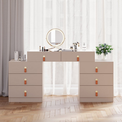 HMR - Chanor Modern Champagne Retractable Makeup Vanity Closet Island with Jewelry Storage