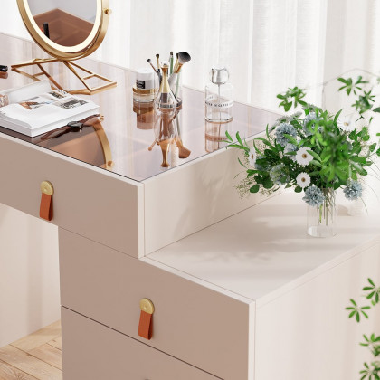 HMR - Chanor Modern Champagne Retractable Makeup Vanity Closet Island with Jewelry Storage