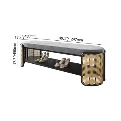 HMR - 49" Rattan Bench Modern Gray & Natural Upholstered Entryway Bench with Shoe Storage