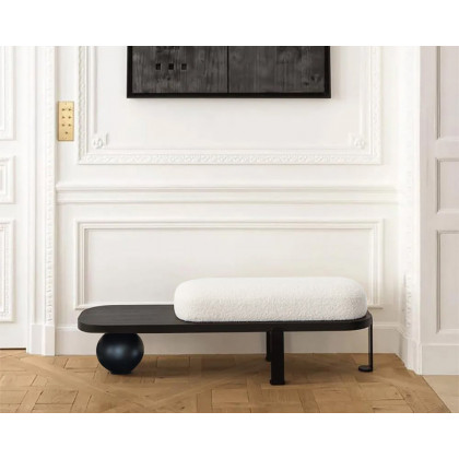 HMR - Wooden Entryway Bench Fleece Upholstered with Abstract Metal Legs
