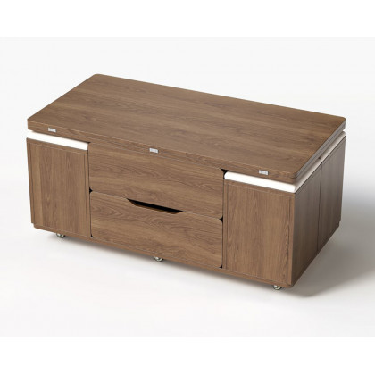 HMR 39" Lift-Top Foldable Coffee Table with 4 Stools & Storage - Walnut