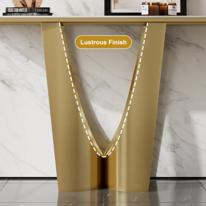 HMR - 47" Art Deco White & Gold Console Table with Sintered Stone Top & Stainless Steel Base