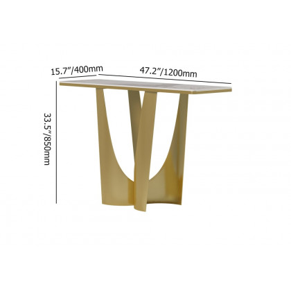 HMR - 47" Art Deco White & Gold Console Table with Sintered Stone Top & Stainless Steel Base