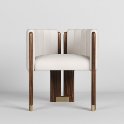 HMR Leather Fluted Upholstered Accent Chair with Wood Frame - White