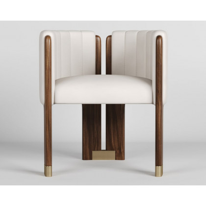 HMR Leather Fluted Upholstered Accent Chair with Wood Frame - White