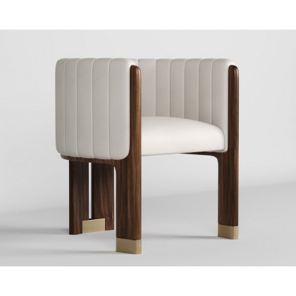 HMR Leather Fluted Upholstered Accent Chair with Wood Frame - White