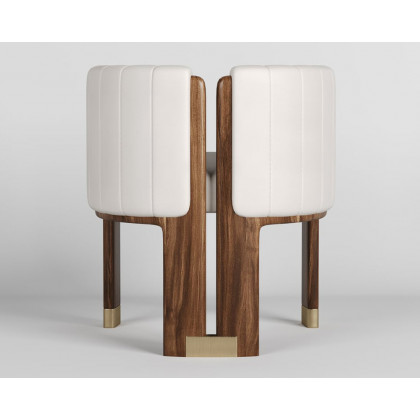 HMR Leather Fluted Upholstered Accent Chair with Wood Frame - White