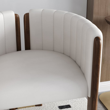 HMR Leather Fluted Upholstered Accent Chair with Wood Frame - White