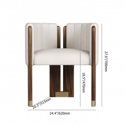 HMR Leather Fluted Upholstered Accent Chair with Wood Frame - White