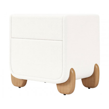 HMR - Curva 2-Drawer Smart Boucle Nightstand with Wood Legs