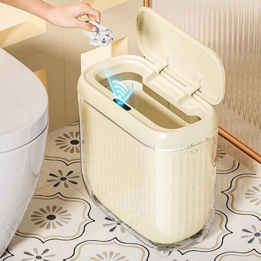HMR - Automatic Motion Sensor Slim Trash Can with Lid Smart Touchless Garbage Can for Bathroom