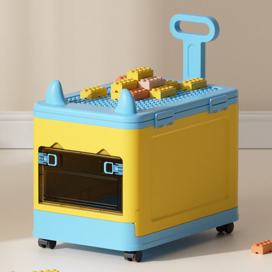 HMR - Stackable Folding Children Toy Organizer Cart Multifunctional Storage Box with Wheels