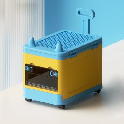 HMR - Stackable Folding Children Toy Organizer Cart Multifunctional Storage Box with Wheels
