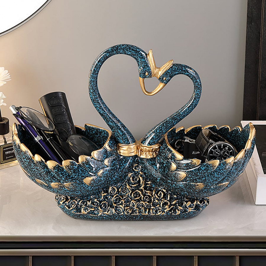 HMR - Creative Gold&Blue Swan Resin Remote Control Holder Living Room Storage Box Home Decor
