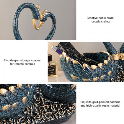 HMR - Creative Gold&Blue Swan Resin Remote Control Holder Living Room Storage Box Home Decor