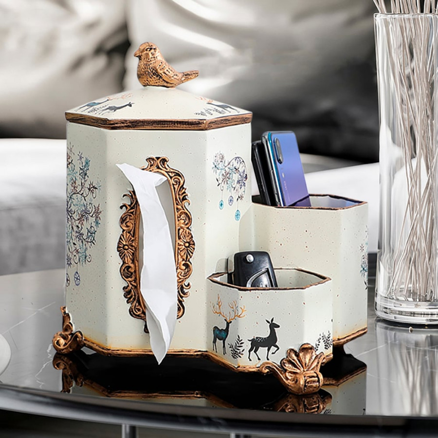 HMR - European-style Living Room Desktop Tissue Holder Resin Remote Control Storage Box