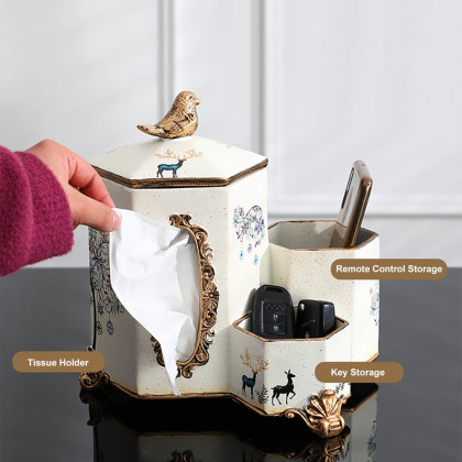 HMR - European-style Living Room Desktop Tissue Holder Resin Remote Control Storage Box