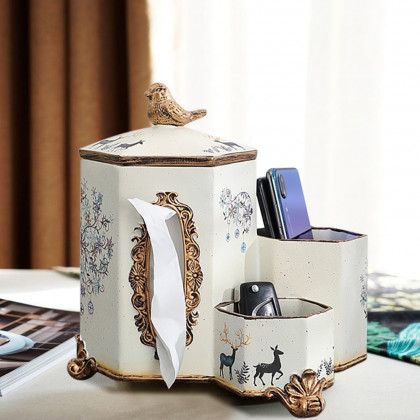 HMR - European-style Living Room Desktop Tissue Holder Resin Remote Control Storage Box