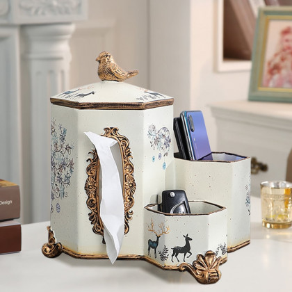 HMR - European-style Living Room Desktop Tissue Holder Resin Remote Control Storage Box