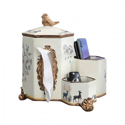 HMR - European-style Living Room Desktop Tissue Holder Resin Remote Control Storage Box
