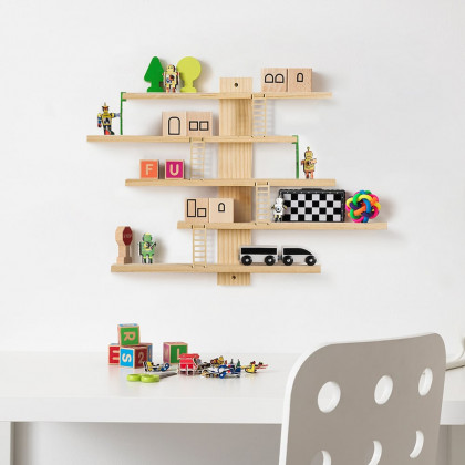 HMR - 5-Tier Wall Wooden Display Shelf Kids Room Decoration Toy Storage Organizer