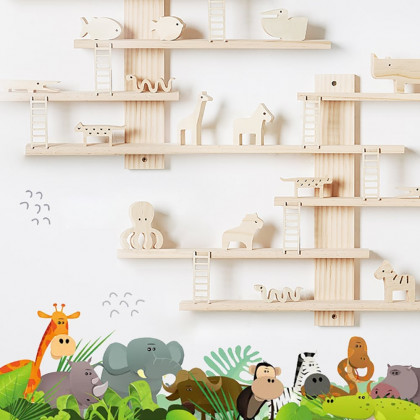 HMR - 5-Tier Wall Wooden Display Shelf Kids Room Decoration Toy Storage Organizer