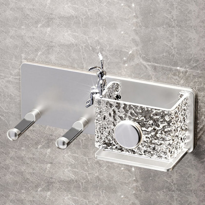 HMR - Acrylic Water Ripple Hair Dryer Holder Rack in Silver with Storage